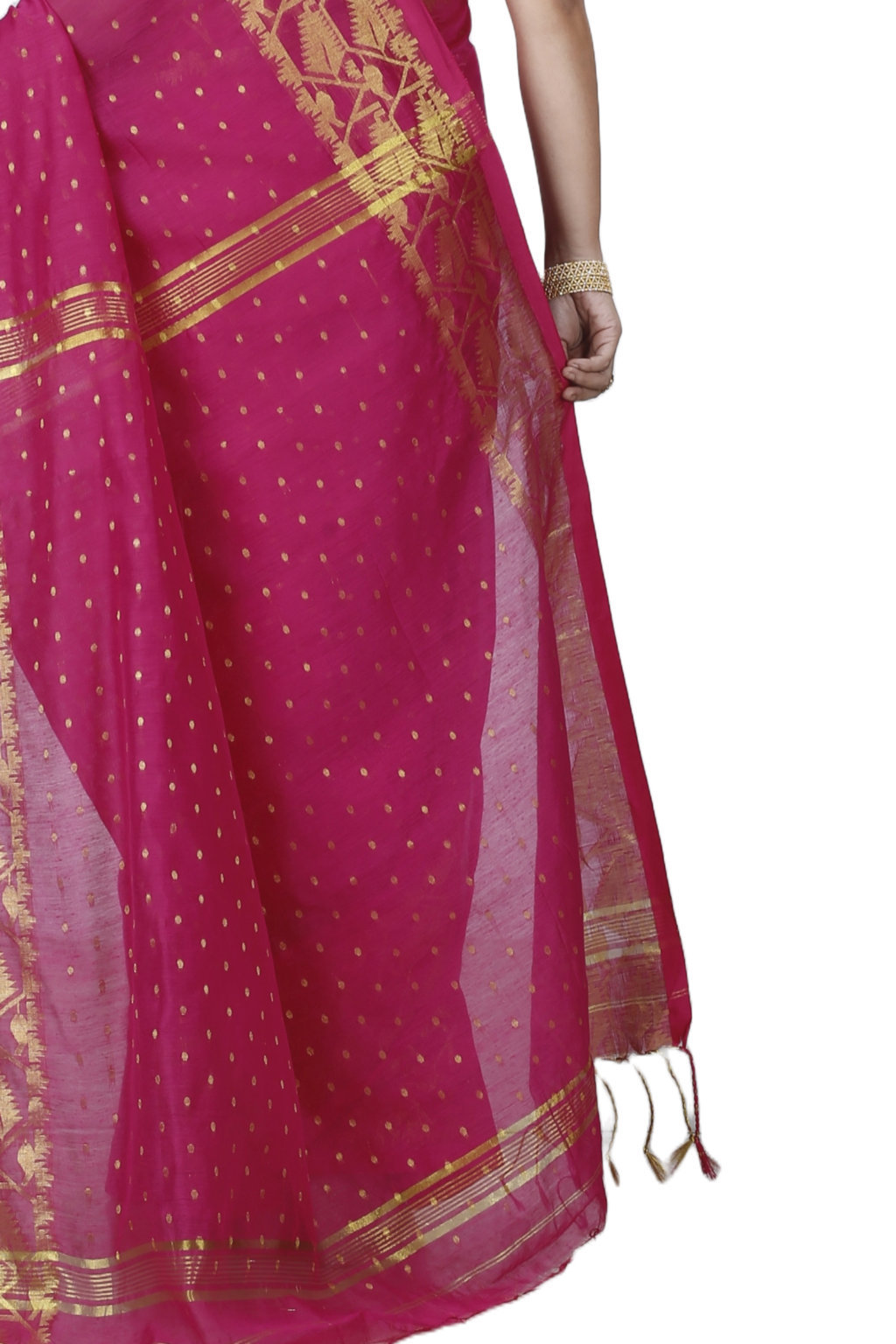 Pink Blended Cotton Temo Hand Loom Saree (1263)